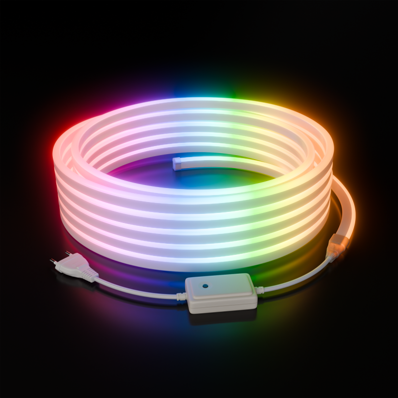 Комплект светодиодного неона Apeyron 220В, 6Вт/м, RGB, smd5050, 80д/м 10м IP65, с аксессуарами (контроллер, заглушка, крепеж - 10шт) 10-108