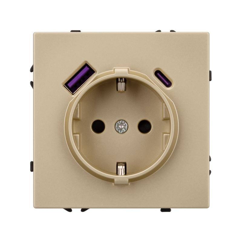 Механизм розетки с USB зарядкой Arlight SCT-NOBE-MUAC-SFPL-GD (230V, 16A) 054286