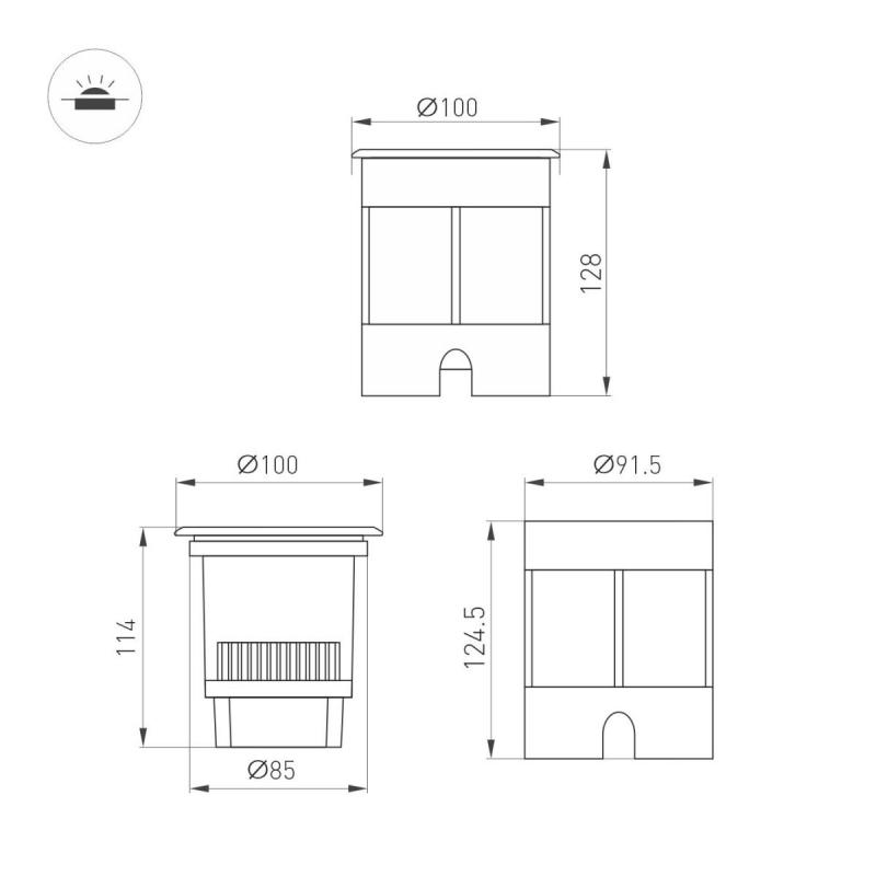 Ландшафтный светильник Arlight LTD-DAFNA-GROUND-R100-6W Warm3000 (SL, 45 deg, 230V) (IP67 Металл) 061180