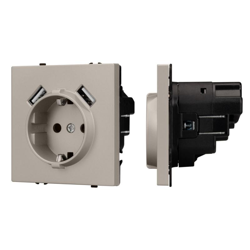 Розетка зк со шторками с USB тип А+А софт-тач кашемир Arlight SCT-MUAA-SFPL-CA (250V, 16A) 059442(1)