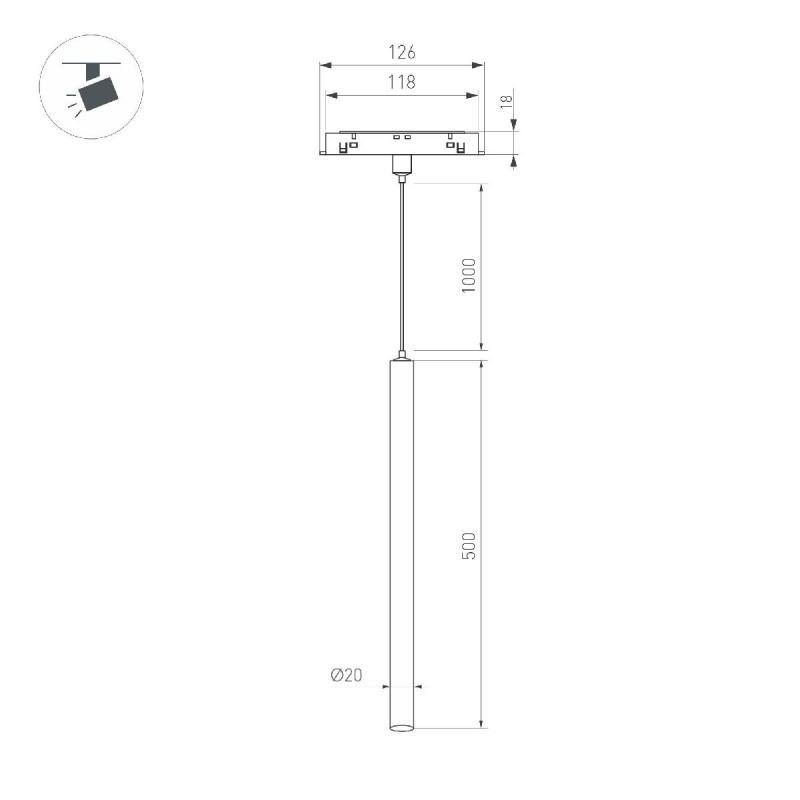 Трековый магнитный светильник Arlight MAG-ORIENT-SPOT-HANG-L500-R20-3W Day4000 (BK, 20 deg, 48V) 044505