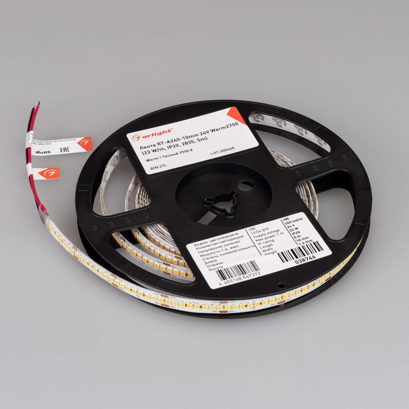 Светодиодная лента Arlight RT-A240-10mm 24V Warm2700 (22 W/m, IP20, 2835, 5m) 038746