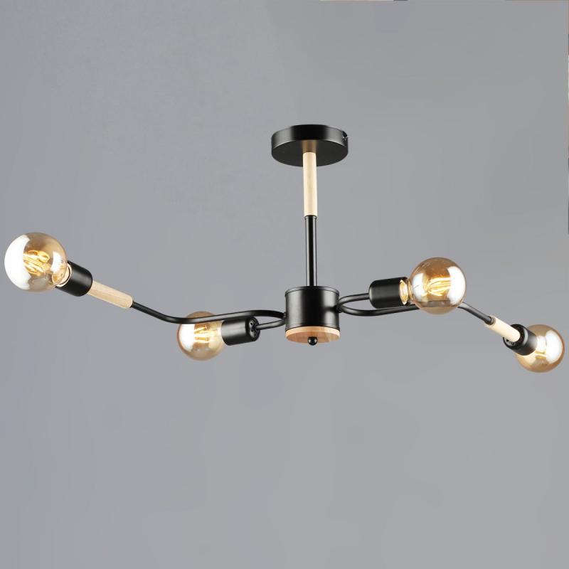 Люстра на штанге Reluce 10070-0.3-04 BK+WOOD