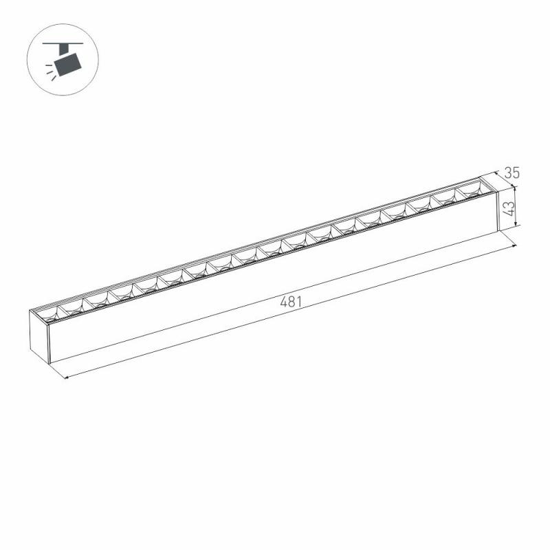 Трековый магнитный светильник Arlight MAG-LASER-45-L480-18W Warm3000 (BK, 15 deg, 24V, DALI) 046548